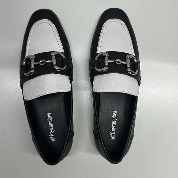 Jeffrey Campbell Loafers Velviteen Bit Leather Flat Shoes Leather Black White 7 - Picture 7 of 11